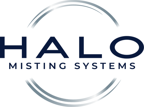 Navy Logo of Halo Misting Systems with a circular design element.